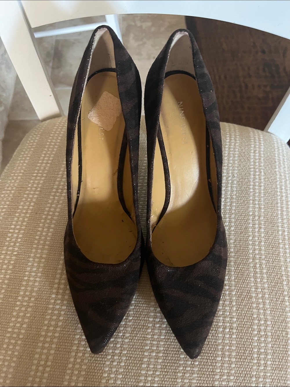 Nine West Dark Brown Zebra-Pattern Pointed Toe Pumps